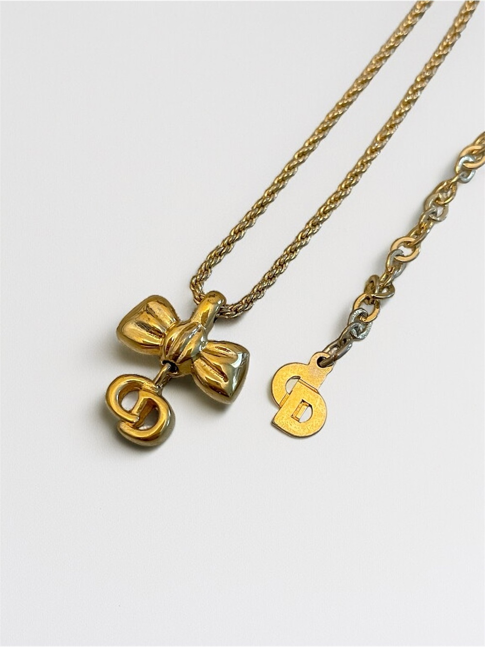Dior Gold Bow Pendant Necklace